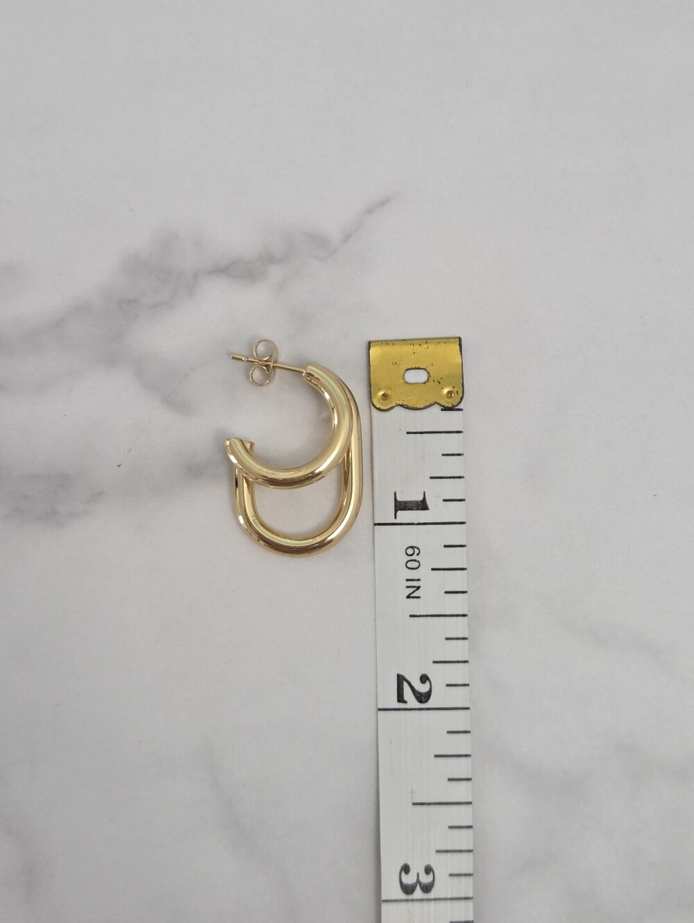 Gold Double Hoop Earrings Chubby Oval Huggie Hoops Statement - Picture 6 of 12